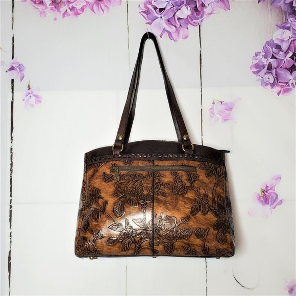 *SOLD* Patricia Nash Floral Poppy Florence Embossed Leather Shoulder Bag Tote - Picture 4 of 14